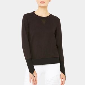 ALO Yoga Long Sleeve Top Size S Black Mesh Details Fingerloops Soft Stretch